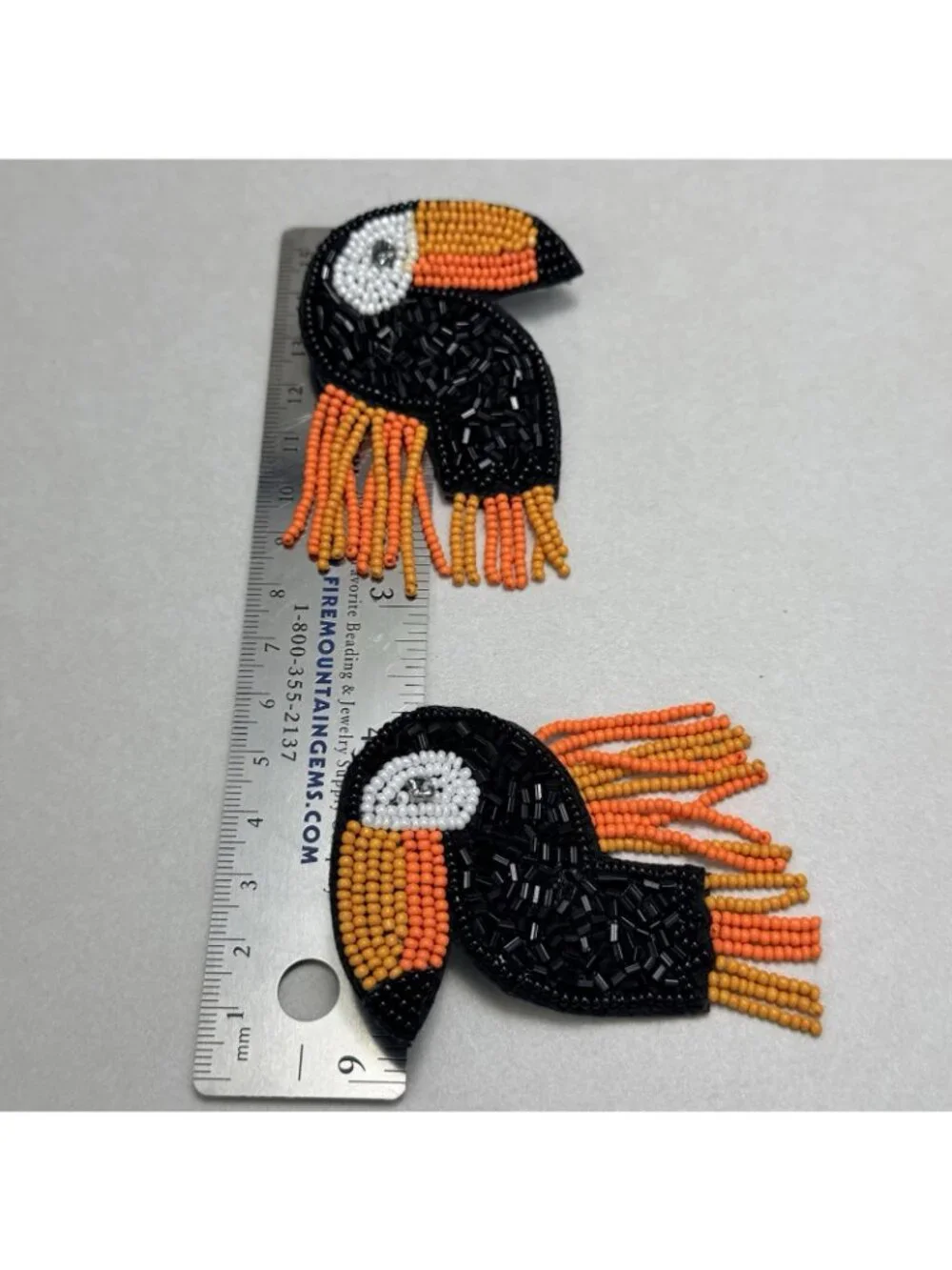 ZARA Toucan Beaded Earrings Black Orange White Pierced NWOT Tropical - Picture 3 of 6